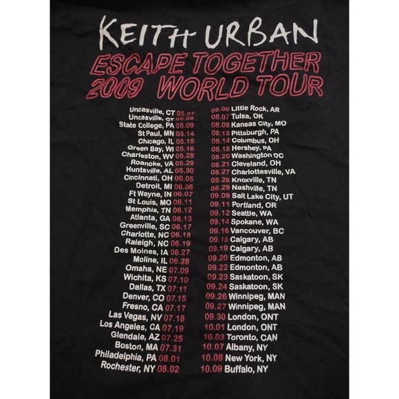 Keith Urban Escape Together 2009 World Tour Tshirt Black size L Unisex - Picture 6 of 8